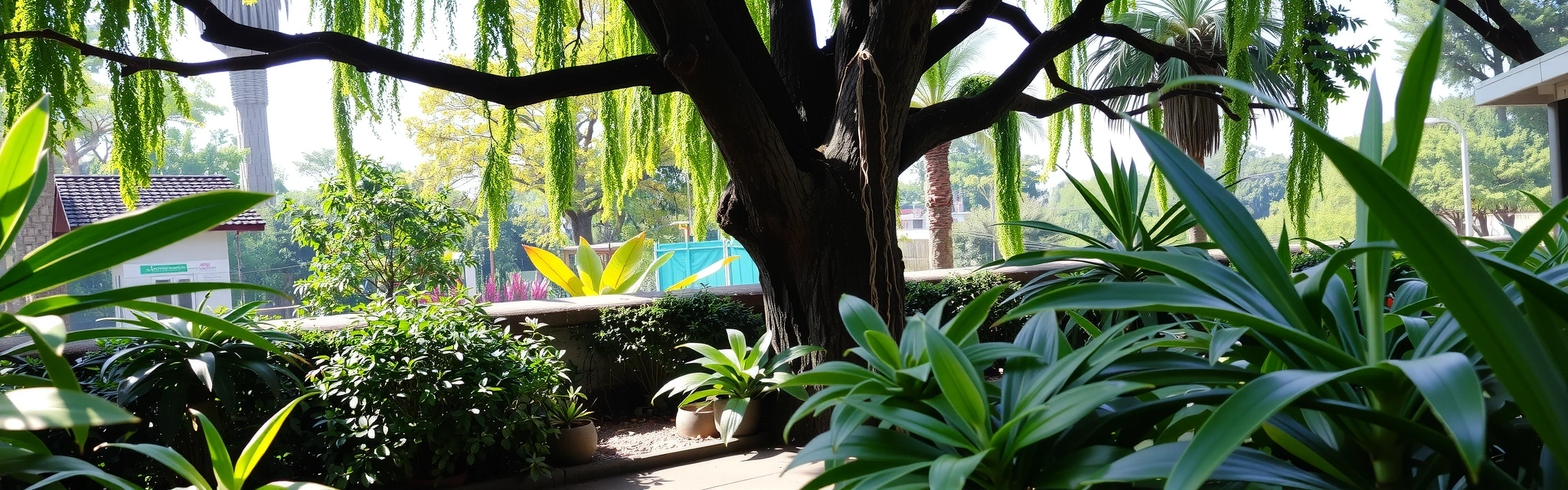 Lush green botanical garden representing natural ingredients and sustainability