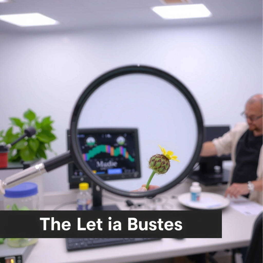 A magnifying glass over a plant, symbolizing scientific research and efficacy.